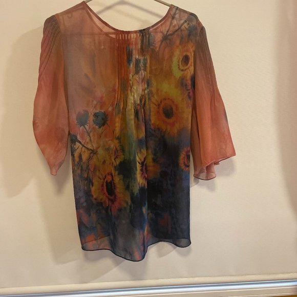 Brandlabel ANTHROPOLOGIE mulitcoloured  sheer top - Picture 2 of 3